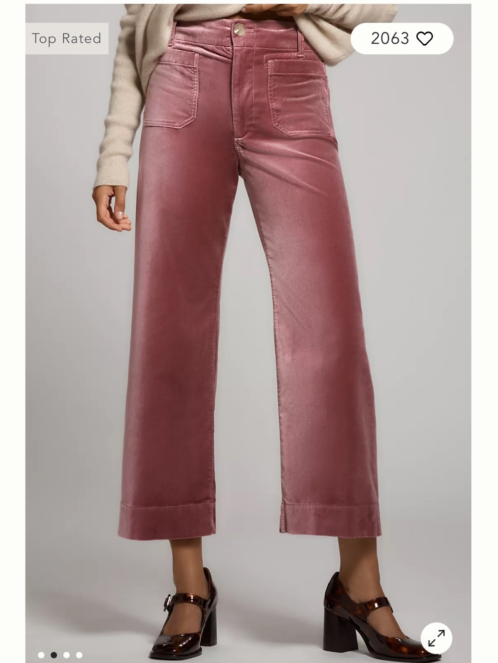 Maeve Collette Wide-Leg Velvet Pants in Dusty Rose
